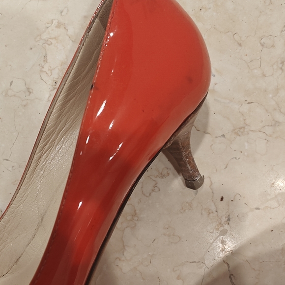 Jimmy Choo Red/Orange Patent Kitten Heels - Size 37 EU (6.5 US) - Picture 9 of 12